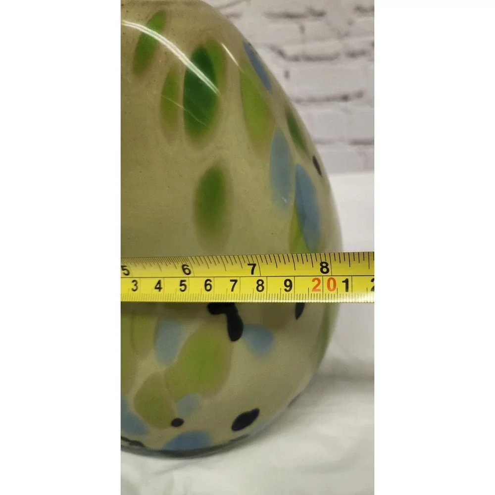 Beautiful Stellar Spotted Vase Hand Blown Glass Art Grey Blue Green Cream Black